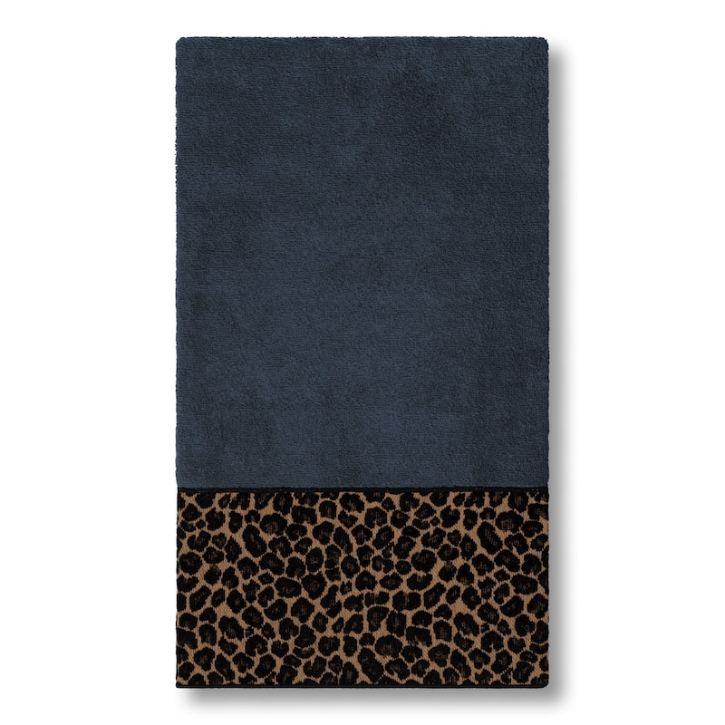 Authentic Hotel and Spa Turkish Cotton Cheetah Jacquard Trim Midnight Blue 3-piece Towel Set