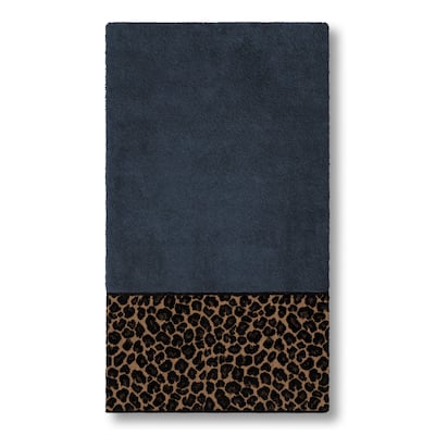 Authentic Hotel and Spa Turkish Cotton Cheetah Jacquard Trim Midnight Blue Bath Towel