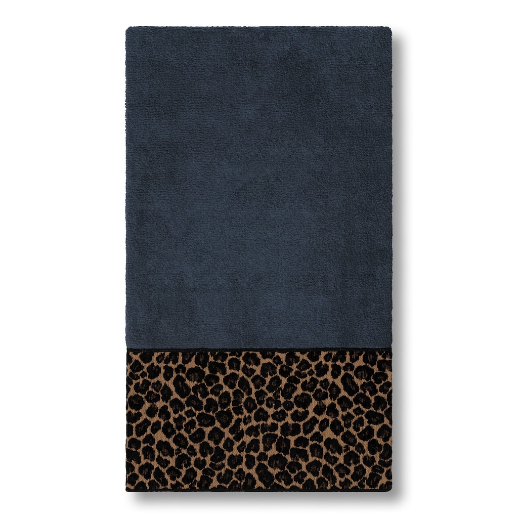 Authentic Hotel and Spa Turkish Cotton Cheetah Jacquard Trim Midnight Blue Bath Towel