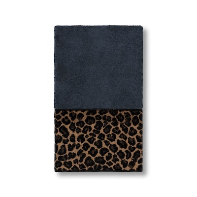 Authentic Hotel and Spa Turkish Cotton Cheetah Jacquard Trim Midnight Blue Hand Towel