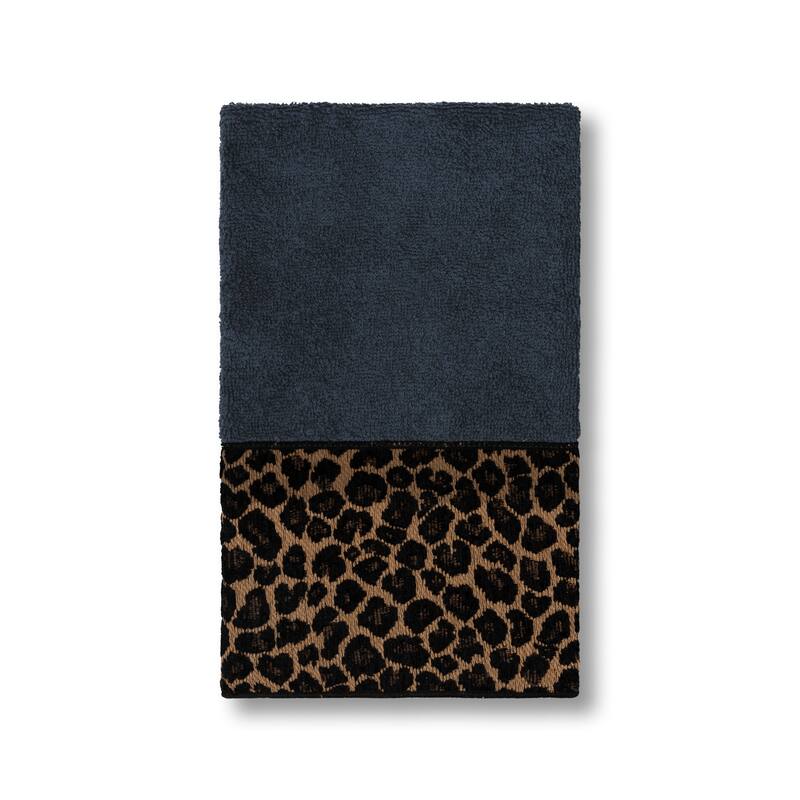 Authentic Hotel and Spa Turkish Cotton Cheetah Jacquard Trim Midnight Blue Hand Towel