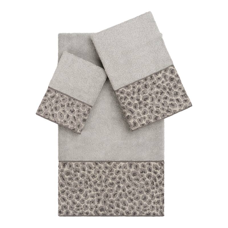 Authentic Hotel and Spa Turkish Cotton Cheetah Jacquard Trim Light Grey 3-piece Towel Set