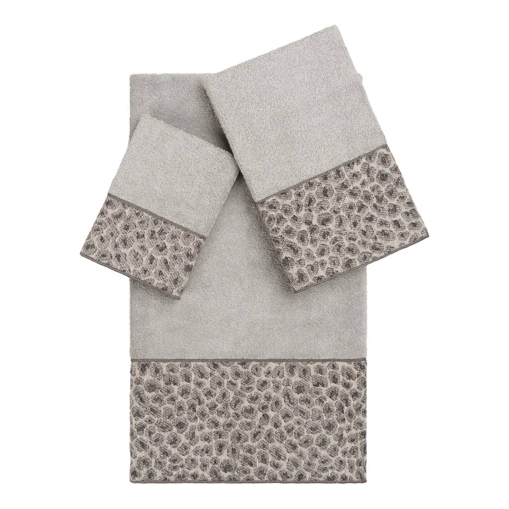 Authentic Hotel and Spa Turkish Cotton Cheetah Jacquard Trim Light Grey 3-piece Towel Set
