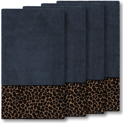 Authentic Hotel and Spa Turkish Cotton Cheetah Jacquard Trim Midnight Blue 4-piece Bath Towel Set