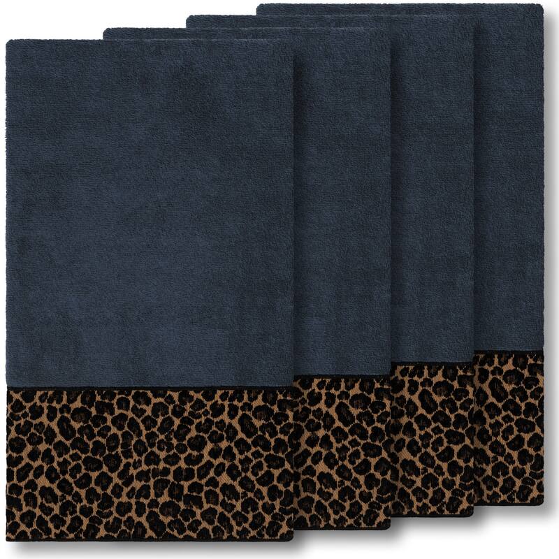 Authentic Hotel and Spa Turkish Cotton Cheetah Jacquard Trim Midnight Blue 4-piece Bath Towel Set