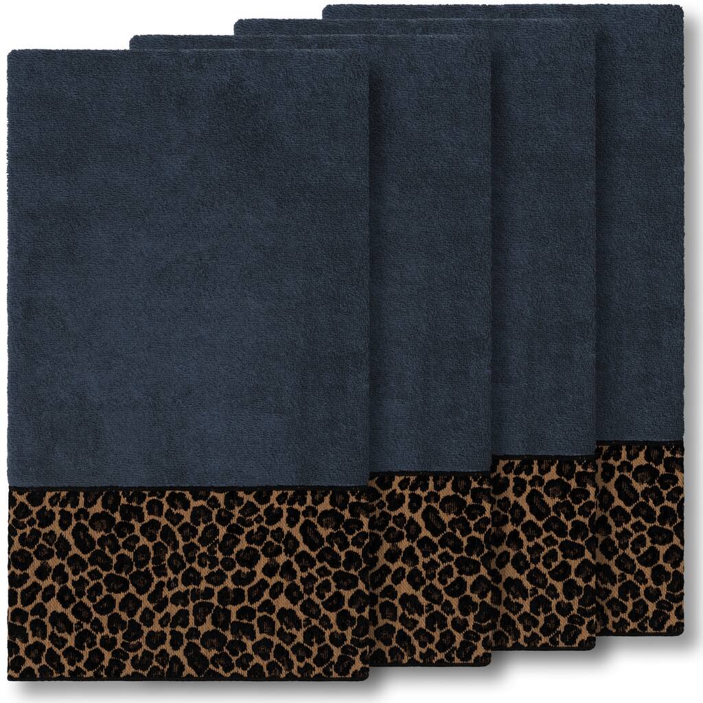 Authentic Hotel and Spa Turkish Cotton Cheetah Jacquard Trim Midnight Blue 4-piece Bath Towel Set