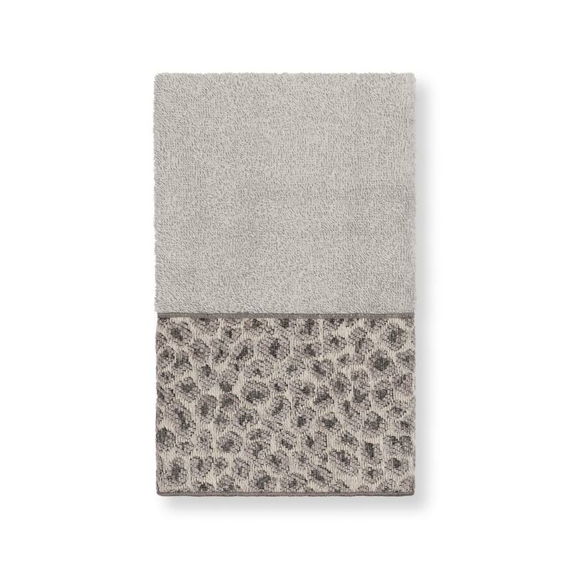 Authentic Hotel and Spa Turkish Cotton Cheetah Jacquard Trim Light Grey Hand Towel