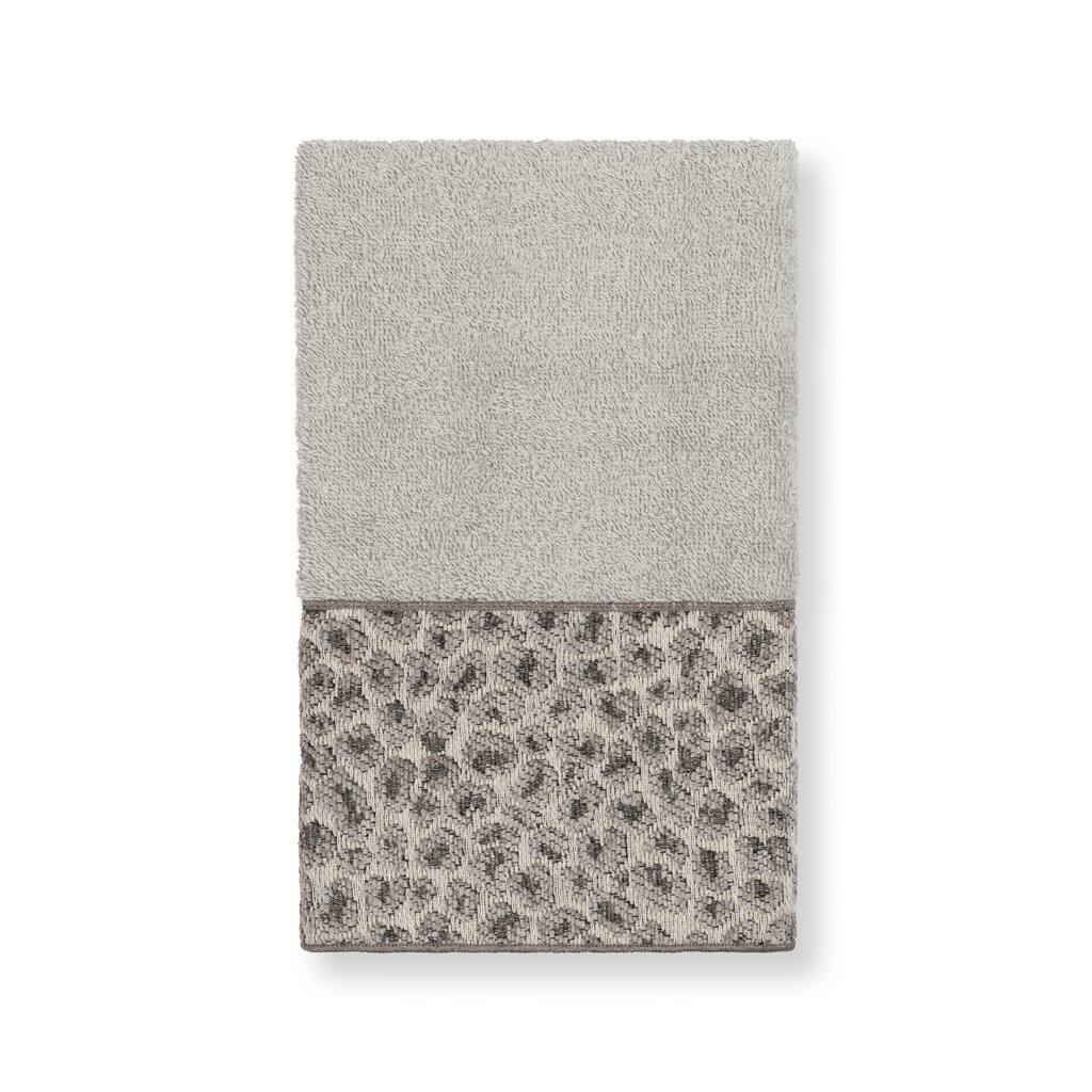 Authentic Hotel and Spa Turkish Cotton Cheetah Jacquard Trim Light Grey Hand Towel