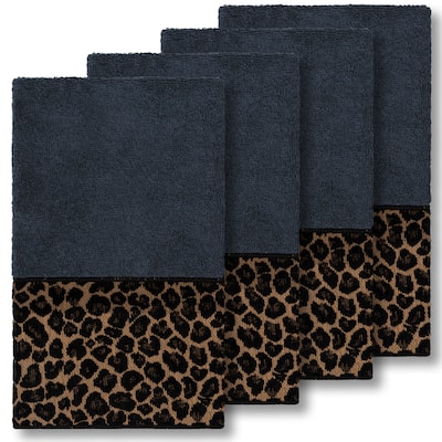 Authentic Hotel and Spa Turkish Cotton Cheetah Jacquard Trim Midnight Blue 4-piece Hand Towel Set