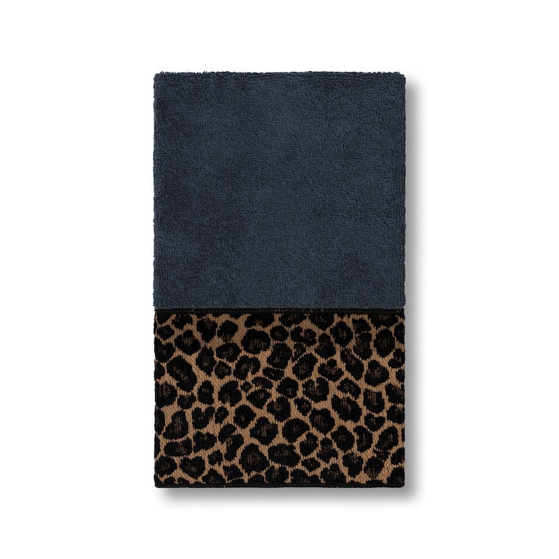 Authentic Hotel and Spa Turkish Cotton Cheetah Jacquard Trim Midnight Blue 3-piece Towel Set