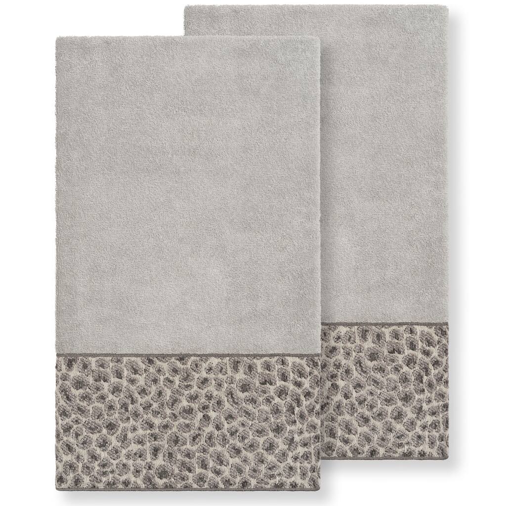 Authentic Hotel and Spa Turkish Cotton Cheetah Jacquard Trim Light Grey 2-piece Bath Towel Set