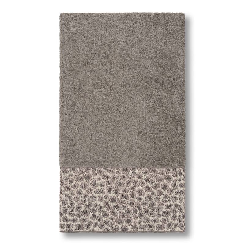 Authentic Hotel and Spa Turkish Cotton Cheetah Jacquard Trim Dark Grey Bath Towel - Charcoal
