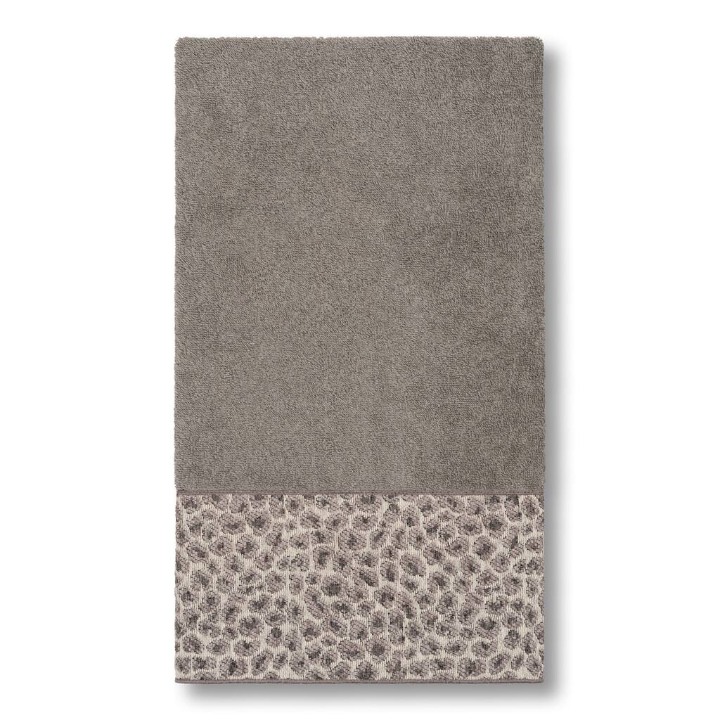 Authentic Hotel and Spa Turkish Cotton Cheetah Jacquard Trim Dark Grey Bath Towel