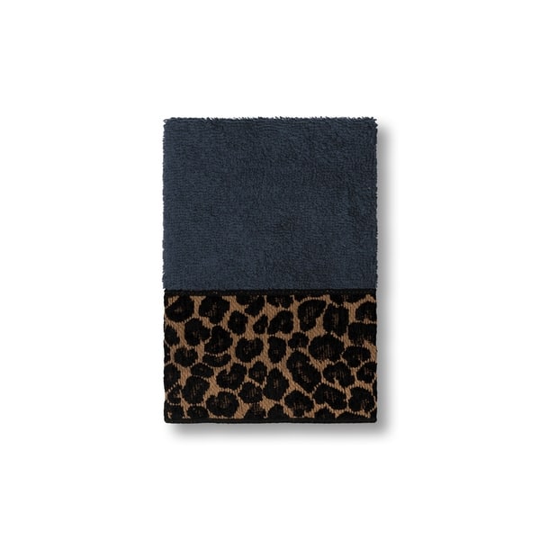 slide 1 of 2, Authentic Hotel and Spa Turkish Cotton Cheetah Jacquard Trim Midnight Blue Washcloth