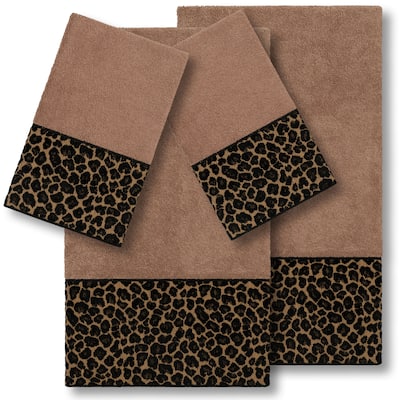 Authentic Hotel and Spa Turkish Cotton Cheetah Jacquard Trim Latte Brown 4-piece Towel Set