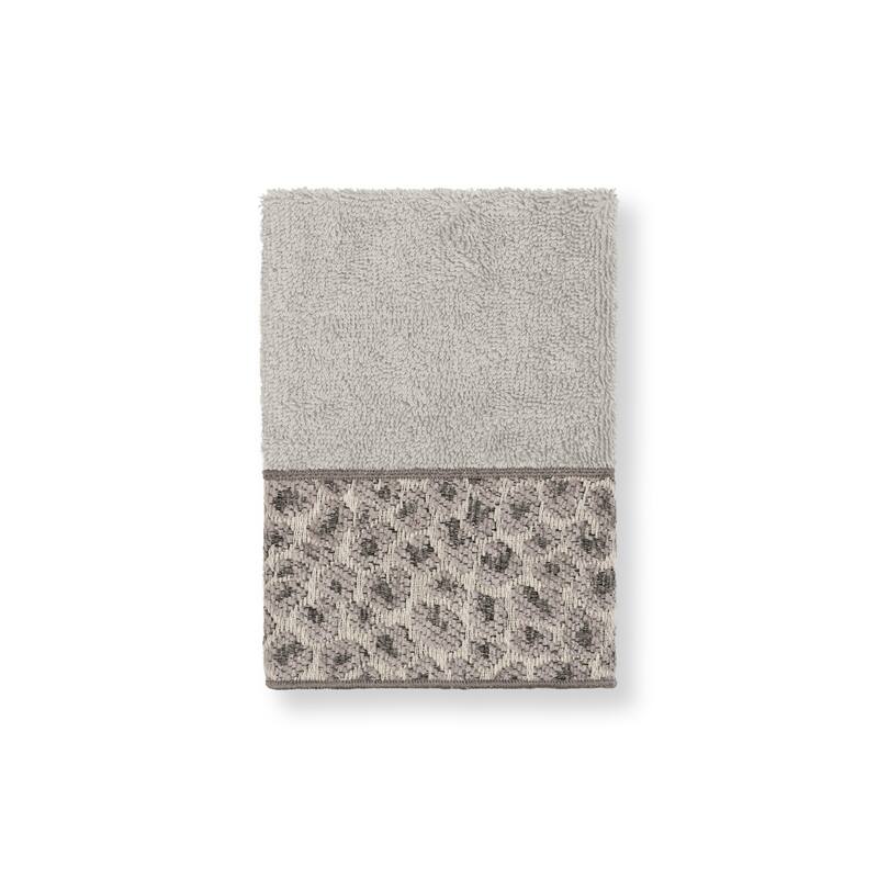 Authentic Hotel and Spa Turkish Cotton Cheetah Jacquard Trim Light Grey Washcloth