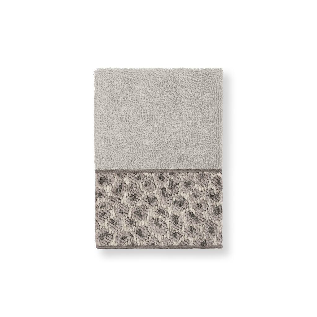 Authentic Hotel and Spa Turkish Cotton Cheetah Jacquard Trim Light Grey Washcloth