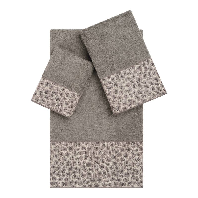 Authentic Hotel and Spa Turkish Cotton Cheetah Jacquard Trim Dark Grey 3-piece Towel Set