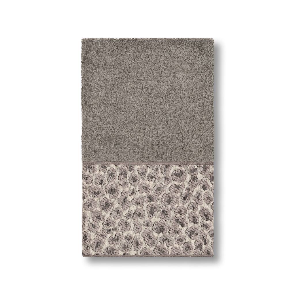 Authentic Hotel and Spa Turkish Cotton Cheetah Jacquard Trim Dark Grey Hand Towel