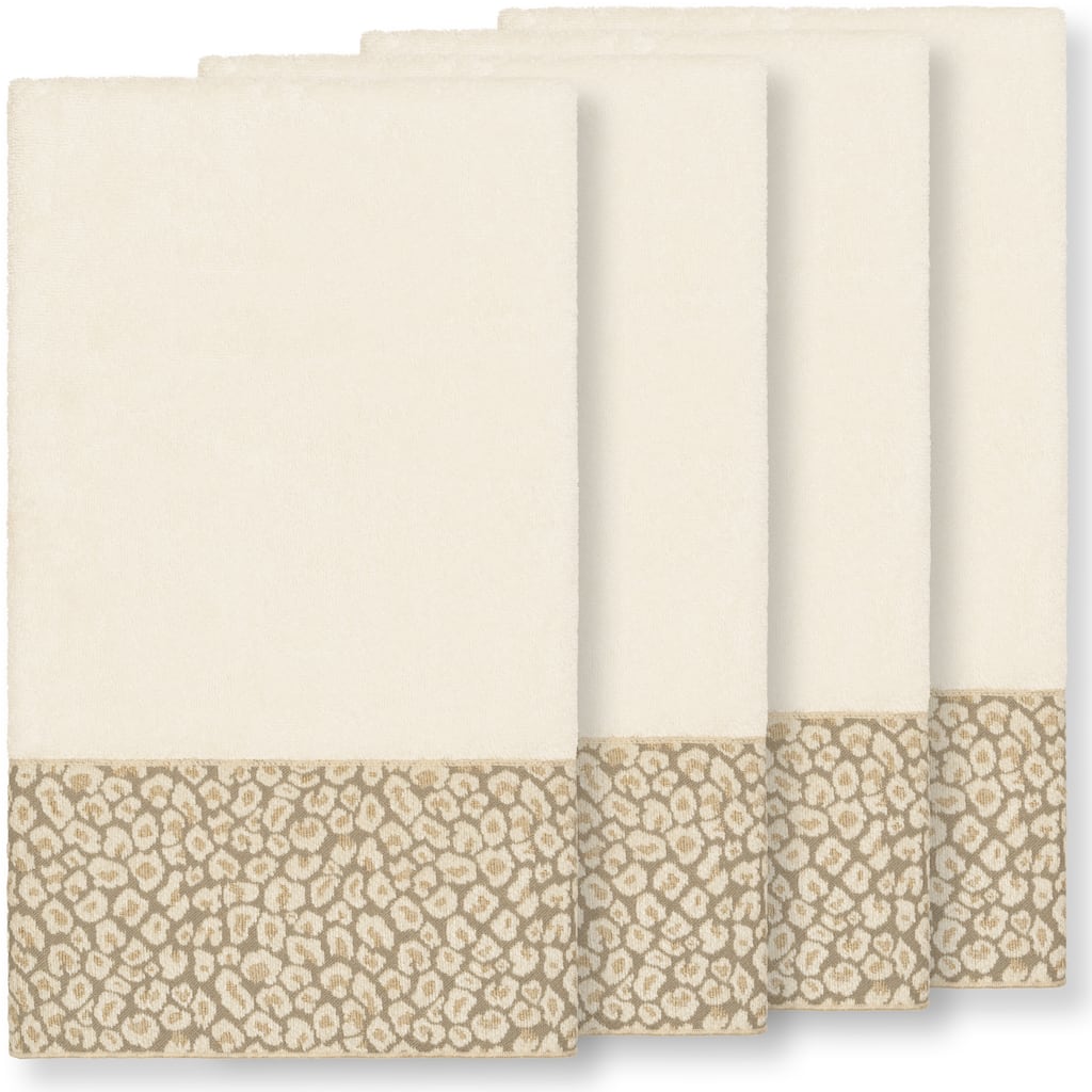 Authentic Hotel and Spa Turkish Cotton Cheetah Jacquard Trim Cream 4-piece Bath Towel Set
