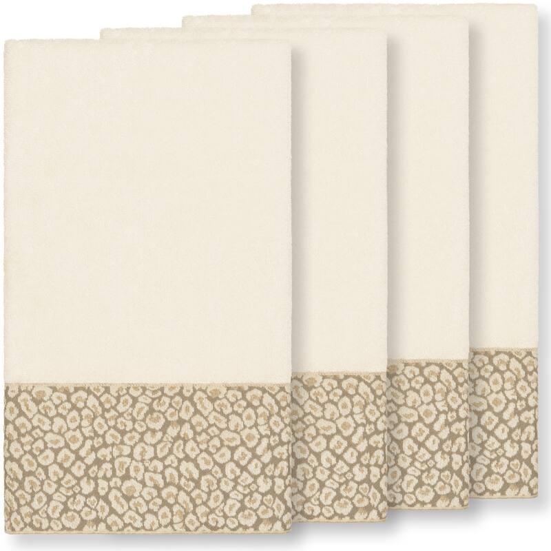 Authentic Hotel and Spa Turkish Cotton Cheetah Jacquard Trim Cream 4-piece Bath Towel Set - Cream