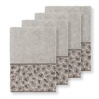 Authentic Hotel and Spa Turkish Cotton Cheetah Jacquard Trim Latte Brown 4-Piece Washcloth Set