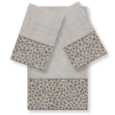 Authentic Hotel and Spa Turkish Cotton Cheetah Jacquard Trim Light Grey 3-piece Towel Set