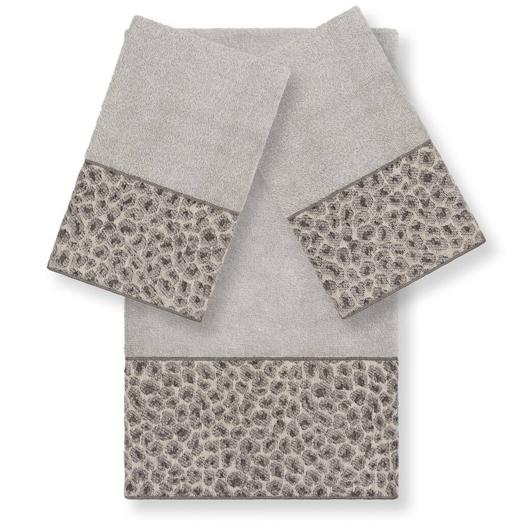 Authentic Hotel and Spa Turkish Cotton Cheetah Jacquard Trim Light Grey 3-piece Towel Set