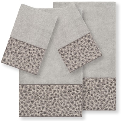 Authentic Hotel and Spa Turkish Cotton Cheetah Jacquard Trim Light Grey 4-piece Towel Set