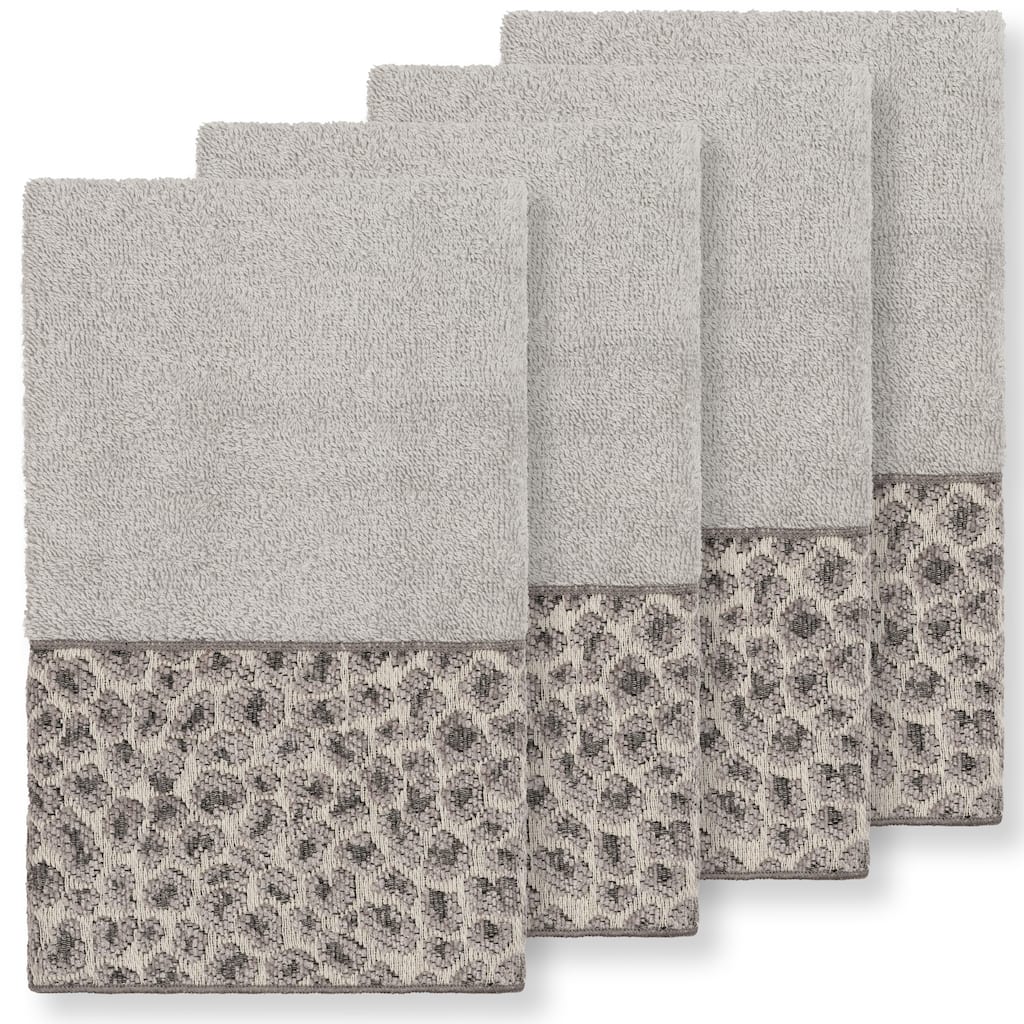 Authentic Hotel and Spa Turkish Cotton Cheetah Jacquard Trim Light Grey 4-piece Hand Towel Set