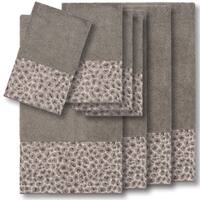 Authentic Hotel and Spa Turkish Cotton Cheetah Jacquard Trim Latte Brown 4-Piece Washcloth Set