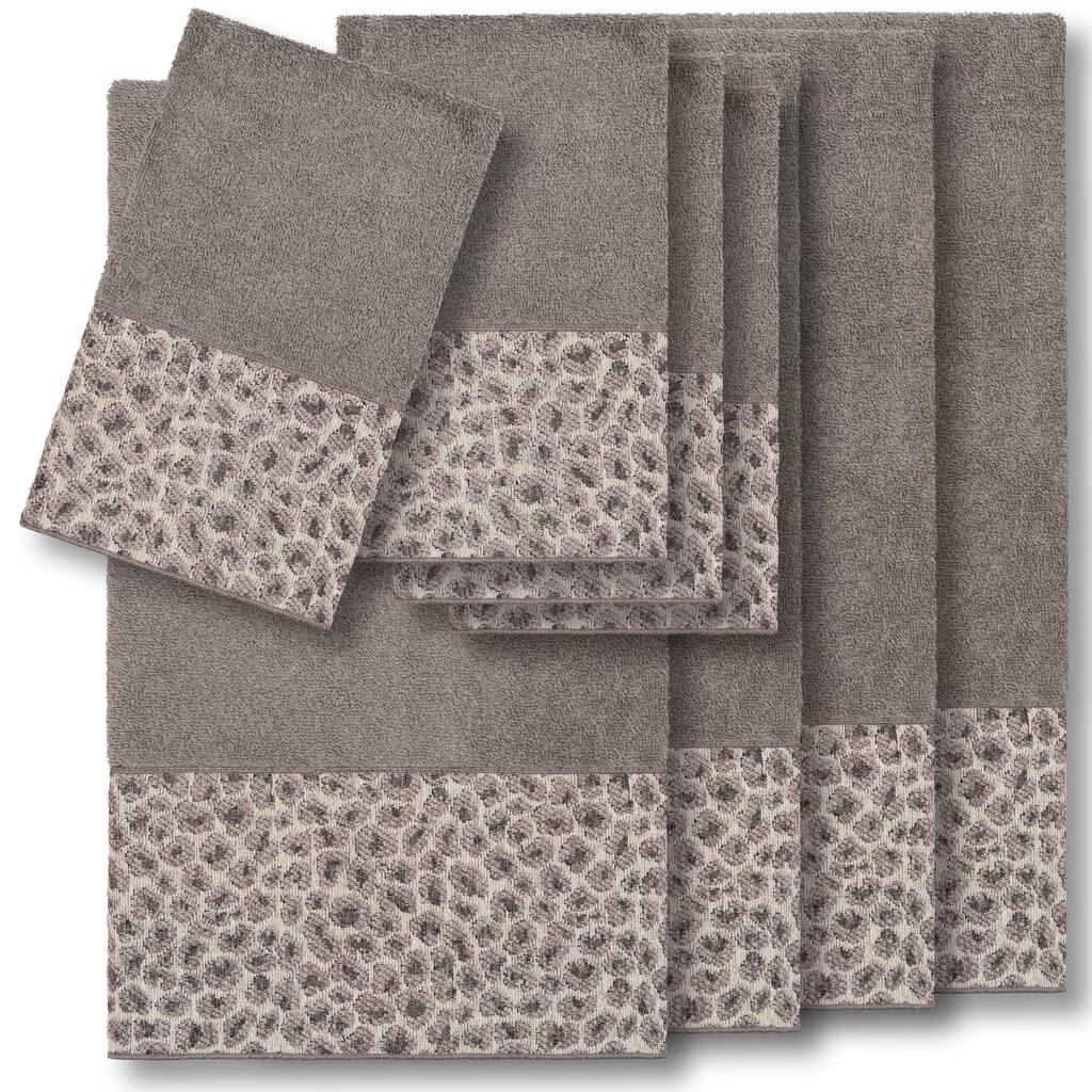 Authentic Hotel and Spa Turkish Cotton Cheetah Jacquard Trim Dark Grey 8-piece Towel Set