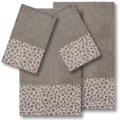 Authentic Hotel and Spa Turkish Cotton Cheetah Jacquard Trim Dark Grey 4-piece Towel Set
