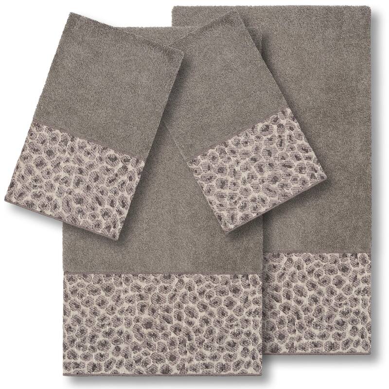 Authentic Hotel and Spa Turkish Cotton Cheetah Jacquard Trim Dark Grey 4-piece Towel Set