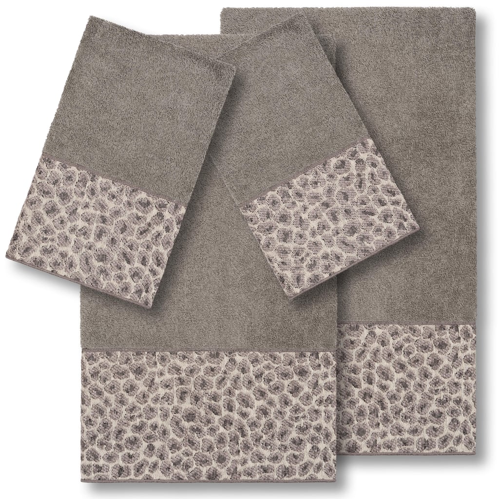 Authentic Hotel and Spa Turkish Cotton Cheetah Jacquard Trim Dark Grey 4-piece Towel Set