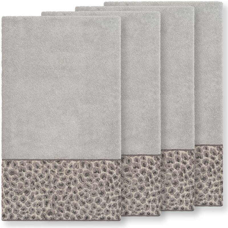 Authentic Hotel and Spa Turkish Cotton Cheetah Jacquard Trim Light Grey 4-piece Bath Towel Set