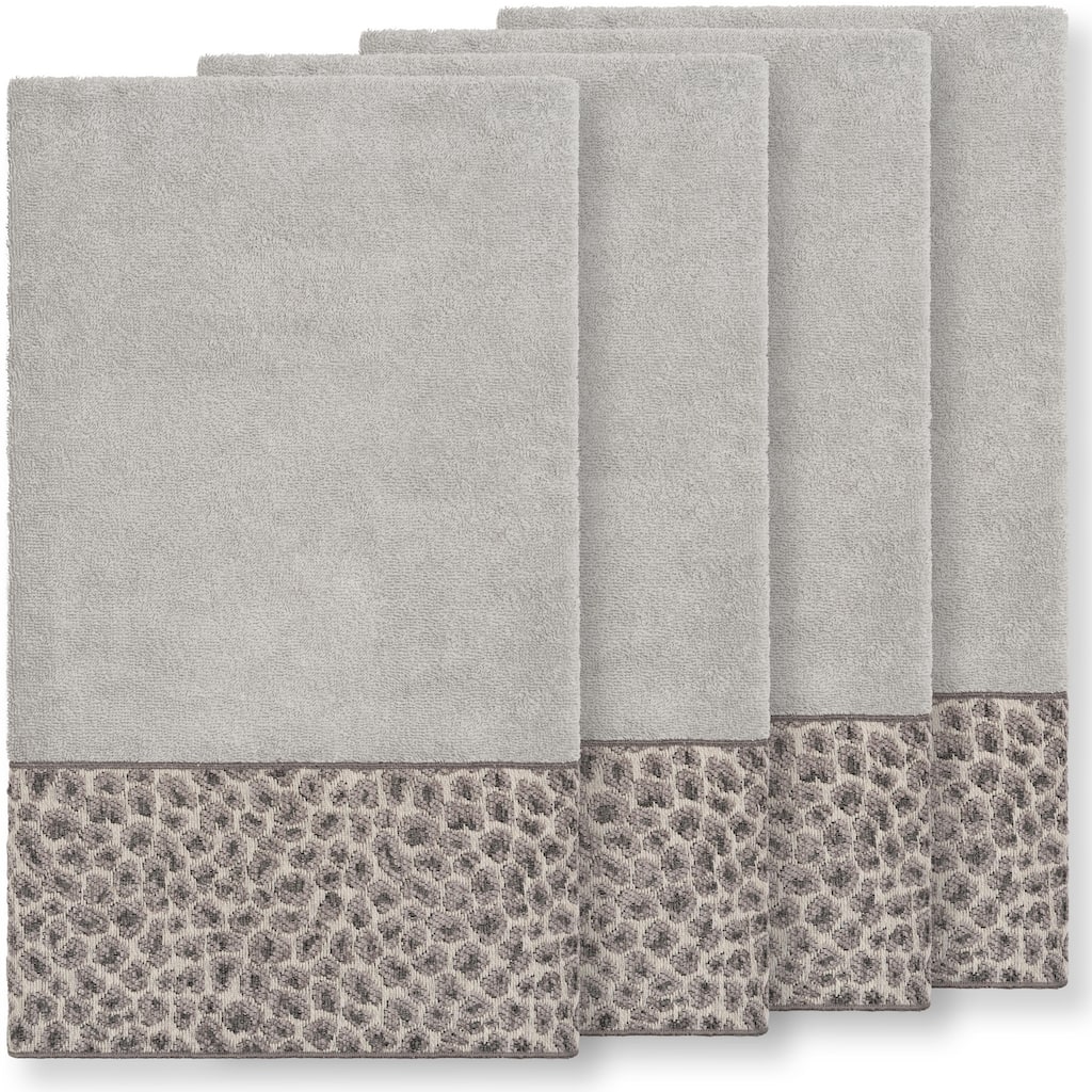 Authentic Hotel and Spa Turkish Cotton Cheetah Jacquard Trim Light Grey 4-piece Bath Towel Set