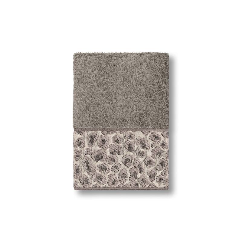 Authentic Hotel and Spa Turkish Cotton Cheetah Jacquard Trim Dark Grey Washcloth - Charcoal