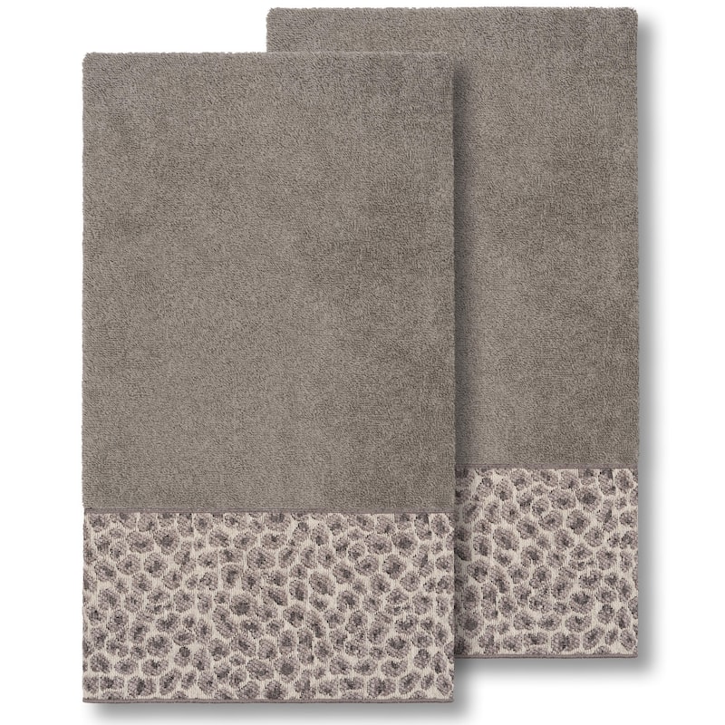 Authentic Hotel and Spa Turkish Cotton Cheetah Jacquard Trim Dark Grey 2-piece Bath Towel Set