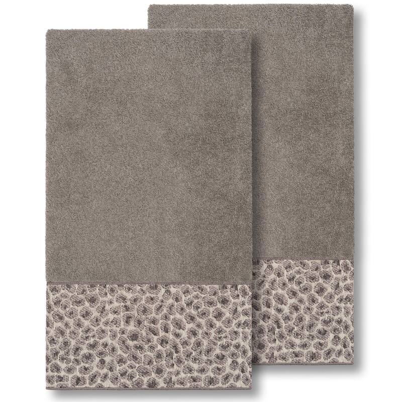 Authentic Hotel and Spa Turkish Cotton Cheetah Jacquard Trim Dark Grey 2-piece Bath Towel Set
