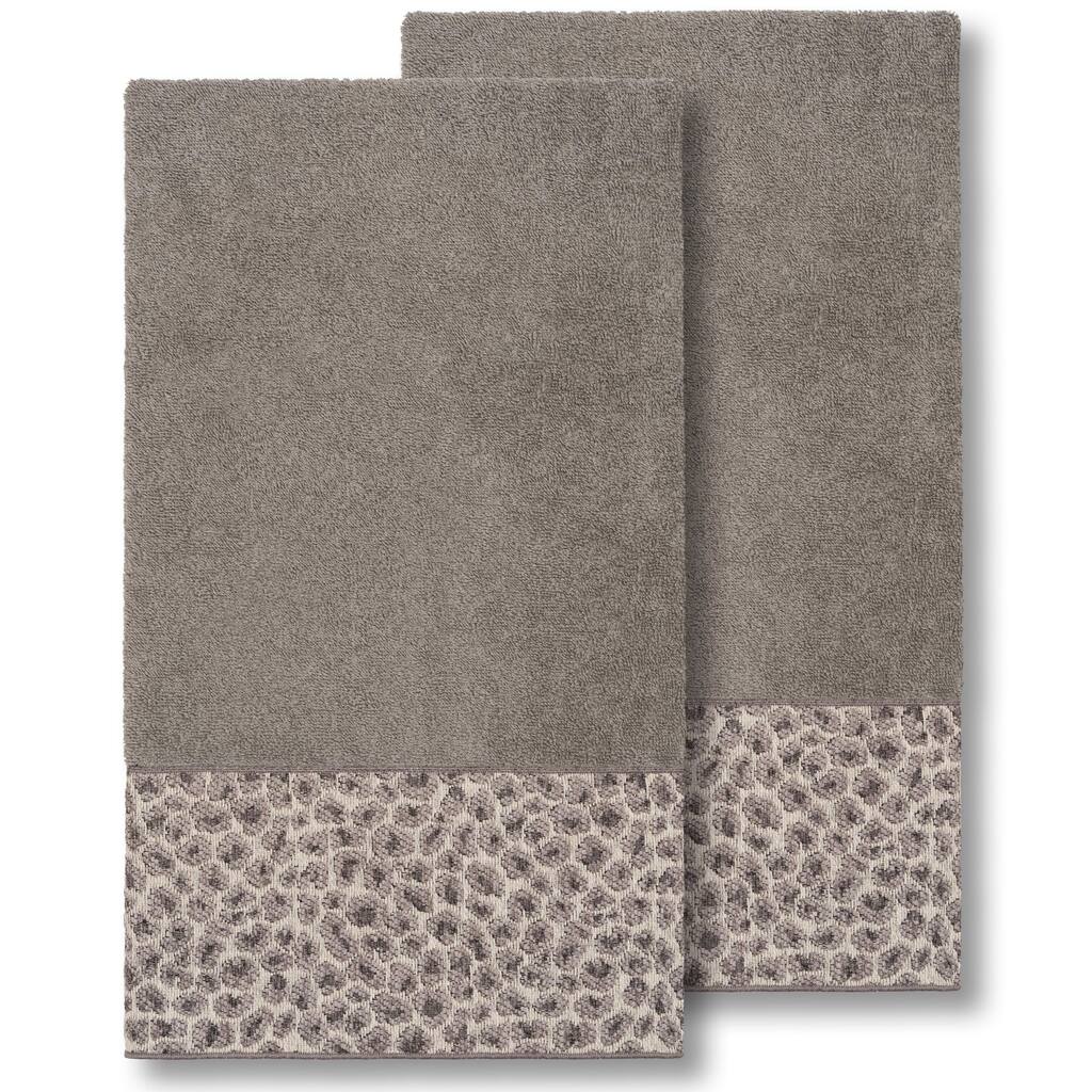 Authentic Hotel and Spa Turkish Cotton Cheetah Jacquard Trim Dark Grey 2-piece Bath Towel Set