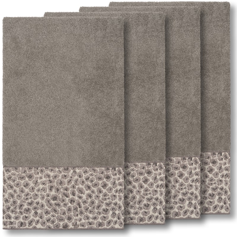 Authentic Hotel and Spa Turkish Cotton Cheetah Jacquard Trim Dark Grey 4-piece Bath Towel Set