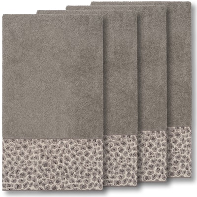 Authentic Hotel and Spa Turkish Cotton Cheetah Jacquard Trim Dark Grey 4-piece Bath Towel Set