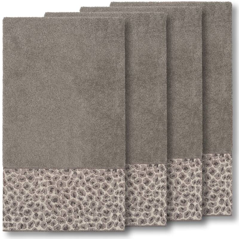 Authentic Hotel and Spa Turkish Cotton Cheetah Jacquard Trim Dark Grey 4-piece Bath Towel Set - Charcoal