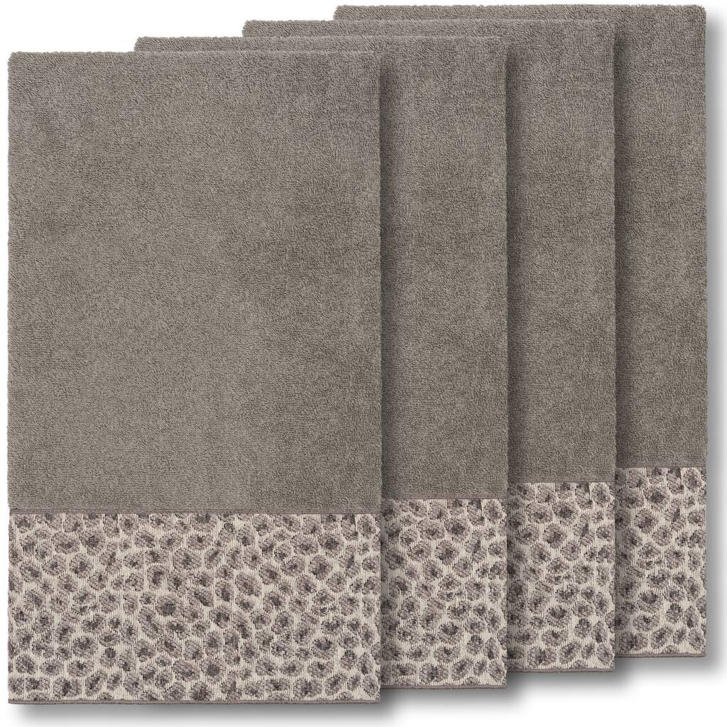 Authentic Hotel and Spa Turkish Cotton Cheetah Jacquard Trim Dark Grey 4-piece Bath Towel Set