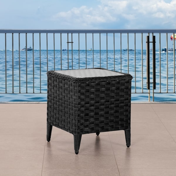 Shop Parkview Wide Rattan Wicker Patio End Table with Glass Table Top