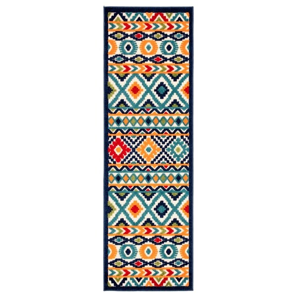 Majorca Indoor/ Outdoor Geometric Multicolor Runner Rug - 2'6" x 8' Runner