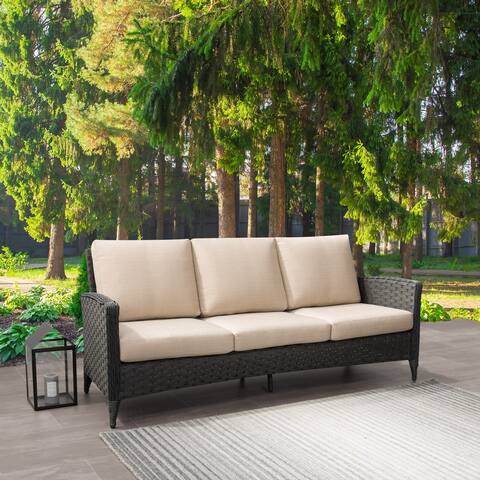 Parkview Wide Rattan Wicker Patio Sofa, Charcoal Grey