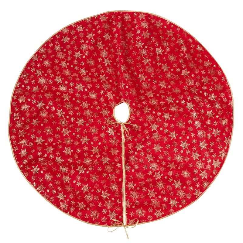 Organza Christmas Tree Skirt With Gold Snowflakes