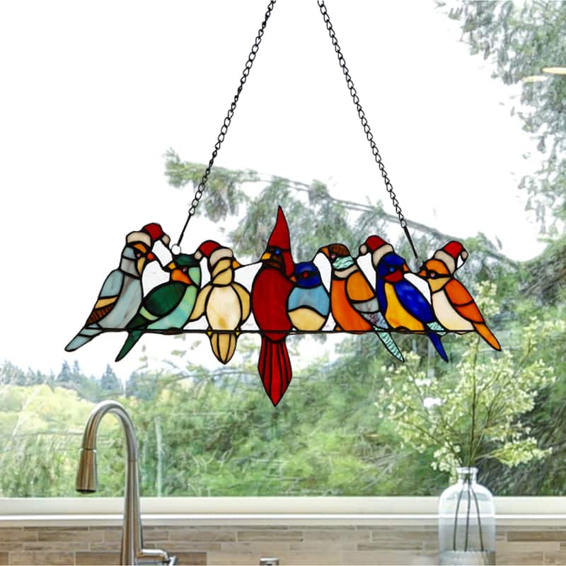 River of Goods Holiday Birds on a Wire Stained Glass Window Panel - 23.25"L x 0.25"W x 9"H